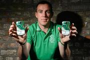 25 April 2012; Republic of Ireland defender Richard Dunne is calling on fans to go green with pride as he  announces the launch of the Three Ireland Samsung Supporters Kit, which includes a limited edition Samsung Galaxy Mini handset preloaded with two of the hottest football Apps for Republic of Ireland supporters; the 3Football App and and the new Three Football Flick Kick game. In attendance at the launch is Republic of Ireland International Richard Dunne. Three's Office, Clarendon Road, Dublin. Picture credit: David Maher / SPORTSFILE