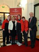 25 April 2012; Special Olympics athletes Mark Claffey, left, Elizabeth Mair and Killian Moran with Senator Mary Moran, Labour, from Blackrock, who lives in Haggardstown, Dundalk, and Dublin Independent T.D. Finian McGrath, ahead of Special Olympics Ireland’s annual collection day which will take place across Ireland on Friday April 27th. This is the biggest annual fundraising event in aid of Special Olympics Ireland and will see more than 4,000 volunteers take to the streets in over 200 locations throughout Ireland on the day. Government Buildings, Upper Merrion Street, Dublin. Picture credit: Ray McManus / SPORTSFILE