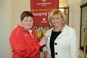 25 April 2012; Special Olympics athlete Killian Moran with his mother Senator Mary Moran, Labour, from Blackrock who lives in Haggardstown, Dundalk, ahead of Special Olympics Ireland’s annual collection day which will take place across Ireland on Friday April 27th. This is the biggest annual fundraising event in aid of Special Olympics Ireland and will see more than 4,000 volunteers take to the streets in over 200 locations throughout Ireland on the day. Government Buildings, Upper Merrion Street, Dublin. Picture credit: Ray McManus / SPORTSFILE