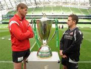 27 April 2012; Ulster captain Johann Muller, left, and Edinburgh captain Greig Laidlaw during a Heineken Cup photocall ahead of their side's Heineken Cup Semi-Final on Saturday. Ulster / Edinburgh Heineken Cup Photocall, Aviva Stadium, Lansdowne Road, Dublin. Picture credit: Oliver McVeigh / SPORTSFILE