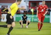 27 April 2012; A dejected Christy Fagan, St Patrick's Athletic, after he struck his side's 88th minute penalty kick over the crossbar. Airtricity League Premier Division, Sligo Rovers v St Patrick's Athletic, The Showgrounds, Sligo. Picture credit: David Maher / SPORTSFILE