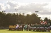 9 August 2017; Teams stand for national anthems ahead of the 2017 Women's Rugby World Cup Pool C match between Ireland and Australia at the UCD Bowl in Belfield, Dublin. Photo by Eóin Noonan/Sportsfile