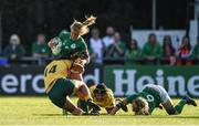 9 August 2017; Claire Molloy of Ireland is tackled by Nareta Marsters of Australia during the 2017 Women's Rugby World Cup Pool C match between Ireland and Australia at the UCD Bowl in Belfield, Dublin. Photo by Eóin Noonan/Sportsfile