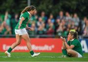 9 August 2017; Katie Fitzhenry of Ireland, left, celebrates with team mate Alison Miller after the 2017 Women's Rugby World Cup Pool C match between Ireland and Australia at the UCD Bowl in Belfield, Dublin. Photo by Eóin Noonan/Sportsfile