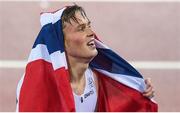 9 August 2017; Karsten Warholm of Norway celebrates winning the final of the Men's 400m Hurdles event during day six of the 16th IAAF World Athletics Championships at the London Stadium in London, England. Photo by Stephen McCarthy/Sportsfile