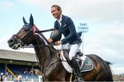 10 August 2017; Bertram Allen of Ireland celebrates with a lap of honour on Izzy By Picobello after winning the Anglesea Serpentine Stakes at Dublin Horse Show at the RDS in Ballsbridge, Dublin. Photo by Cody Glenn/Sportsfile