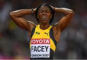 10 August 2017; Simone Facey of Jamaica reacts following her semi-final of the Women's 200m event during day seven of the 16th IAAF World Athletics Championships at the London Stadium in London, England. Photo by Stephen McCarthy/Sportsfile