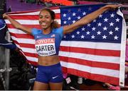 10 August 2017; Kori Carter of the USA celebrates winning the final of the Women's 400m Hurldes event during day seven of the 16th IAAF World Athletics Championships at the London Stadium in London, England. Photo by Stephen McCarthy/Sportsfile