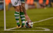 7 August 2017; Brandon Miele of Shamrock Rovers prepares to take a corner kick during the EA Sports Cup semi-final match between Shamrock Rovers and Cork City at Tallaght Stadium, in Dublin.  Photo by Piaras Ó Mídheach/Sportsfile