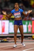 10 August 2017; Kori Carter of the USA celebrates winning the final of the Women's 400m Hurldes event during day seven of the 16th IAAF World Athletics Championships at the London Stadium in London, England. Photo by Stephen McCarthy/Sportsfile