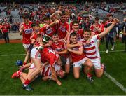 6 July 2017; Cork players celebrate with the cup after the All-Ireland U17 Hurling Championship Final match between Dublin and Cork at Croke Park in Dublin. Photo by Ray McManus/Sportsfile