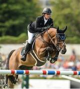 10 August 2017; Darragh Kenny of Ireland competing on Team de Coquerie during the Anglesea Serpentine Stakes at Dublin Horse Show at the RDS in Ballsbridge, Dublin. Photo by Cody Glenn/Sportsfile