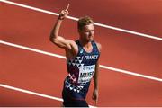 11 August 2017; Kevin Mayer of France celebrates following the Men's 100m Decathlon event during day eight of the 16th IAAF World Athletics Championships at the London Stadium in London, England. Photo by Stephen McCarthy/Sportsfile