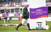 11 August 2017; Cian O'Connor of Ireland walks the course ahead of the FEI Nations Cup during the Dublin International Horse Show at RDS, Ballsbridge in Dublin. Photo by Cody Glenn/Sportsfile