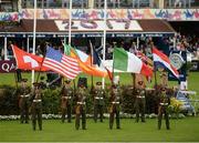 11 August 2017; A general view of eight flags of the nations competing in the FEI Nations Cup at the Dublin International Horse Show at RDS, Ballsbridge in Dublin. Photo by Cody Glenn/Sportsfile