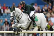 11 August 2017; Betram Allen of Ireland competing on Molly Malone V during the Furusiyya FEI Nations Cup presented by Longines at the Dublin International Horse Show at RDS, Ballsbridge in Dublin. Photo by Cody Glenn/Sportsfile
