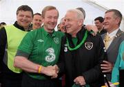 28 April 2012; An Taoiseach Enda Kenny T.D. and Republic of Ireland manager Giovanni Trapattoni ahead of the Enda's Trek with Trap's Green Army Charity Climb. Croagh Patrick, Murrisk, Carrowmacloughlin, Co. Mayo. Picture credit: Matt Browne / SPORTSFILE