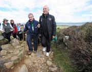 28 April 2012; An Taoiseach Enda Kenny T.D. and Republic of Ireland manager Giovanni Trapattoni during the Enda's Trek with Trap's Green Army Charity Climb. Croagh Patrick, Murrisk, Carrowmacloughlin, Co. Mayo. Picture credit: Matt Browne / SPORTSFILE