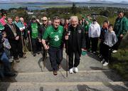 28 April 2012; An Taoiseach Enda Kenny T.D. and Republic of Ireland manager Giovanni Trapattoni during the Enda's Trek with Trap's Green Army Charity Climb. Croagh Patrick, Murrisk, Carrowmacloughlin, Co. Mayo. Picture credit: Matt Browne / SPORTSFILE