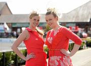 28 April 2012; Racegoers Rachel Waite, left, and Sharon Dunne, both from Dublin, enjoying the day's racing. Punchestown Racing Festival, Punchestown Racecourse, Punchestown, Co. Kildare. Photo by Sportsfile