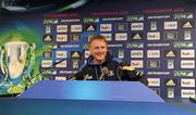 28 April 2012; Leinster head coach Joe Schmidt during a press conference ahead of his side's Heineken Cup Semi-Final against ASM Clermont Auvergne on Sunday. Leinster Rugby Press Conference, Stade Chaban Delmas, Bordeaux, France. Picture credit: Stephen McCarthy / SPORTSFILE