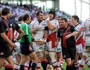 28 April 2012; Pedrie Wannenburg, Ulster, is congratulated by Stephen Ferris after scoring his side's first try. Heineken Cup Semi-Final, Ulster v Edinburgh, Aviva Stadium, Lansdowne Road, Dublin. Picture credit: Oliver McVeigh / SPORTSFILE