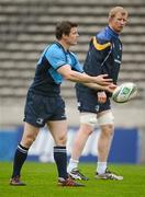 28 April 2012; Leinster's Brian O'Driscoll and Leo Cullen, right, during the captain's run ahead of their Heineken Cup Semi-Final against ASM Clermont Auvergne on Sunday. Leinster Rugby Captain's Run, Stade Chaban Delmas, Bordeaux, France. Picture credit: Stephen McCarthy / SPORTSFILE