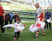 28 April 2012; Ulster's Rory Best plays with his son Ben, aged 2, after the match and qualification for the Heineken Cup Final. Heineken Cup Semi-Final, Ulster v Edinburgh, Aviva Stadium, Lansdowne Road, Dublin. Picture credit: Brendan Moran / SPORTSFILE
