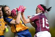 29 April 2012; Fiona Lafferty, Clare, in action against Ger Conneally, Galway. Bord Gáis Energy Ladies National Football League, Division 2 Semi-Final, Clare v Galway, St. Rynagh's GAA, Banagher, Co. Offaly. Picture credit: David Maher / SPORTSFILE