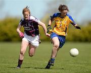 29 April 2012; Niamh Keane, Clare, in action against Sarah Conneally, Galway. Bord Gáis Energy Ladies National Football League, Division 2 Semi-Final, Clare v Galway, St. Rynagh's GAA, Banagher, Co. Offaly. Picture credit: David Maher / SPORTSFILE