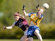 29 April 2012; Sarah Conneally, Galway, in action against Louise Henchy, Clare. Bord Gáis Energy Ladies National Football League, Division 2 Semi-Final, Clare v Galway, St. Rynagh's GAA, Banagher, Co. Offaly. Picture credit: David Maher / SPORTSFILE