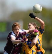 29 April 2012; Sarah Conneally, Galway, in action against Niamh Keane, centre, and Eimear Considine, Clare. Bord Gáis Energy Ladies National Football League, Division 2 Semi-Final, Clare v Galway, St. Rynagh's GAA, Banagher, Co. Offaly. Picture credit: David Maher / SPORTSFILE