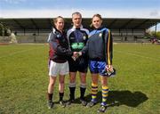 29 April 2012; Referee Des McEnery with team captains Emma O'Driscoll, Clare, right, and Clare Hehir, Galway. Bord Gáis Energy Ladies National Football League, Division 2 Semi-Final, Clare v Galway, St Rynagh's GAA, Banagher, Co Offaly. Picture credit: David Maher / SPORTSFILE