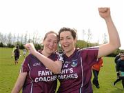 29 April 2012; Clare Hehir, left, and Marie Brennan, Galway, celebrate at the end of the game. Bord Gáis Energy Ladies National Football League, Division 2 Semi-Final, Clare v Galway, St. Rynagh's GAA, Banagher, Co. Offaly. Picture credit: David Maher / SPORTSFILE