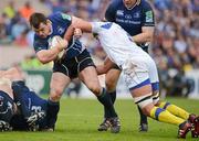 29 April 2012; Cian Healy, Leinster, is tackled by Nathan Hines, ASM Clermont Auvergne. Heineken Cup Semi-Final, ASM Clermont Auvergne v Leinster, Stade Chaban Delmas, Bordeaux, France. Picture credit: Brendan Moran / SPORTSFILE