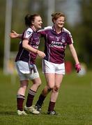 29 April 2012; Barbara Hannon, left, and Sarah Conneally, Galway, celebrate at the end of the game. Bord Gáis Energy Ladies National Football League, Division 2 Semi-Final, Clare v Galway, St. Rynagh's GAA, Banagher, Co. Offaly. Picture credit: David Maher / SPORTSFILE