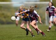 29 April 2012; Sinead Burke, Galway, in action against Deirdre Troy, Clare. Bord Gáis Energy Ladies National Football League, Division 2 Semi-Final, Clare v Galway, St. Rynagh's GAA, Banagher, Co. Offaly. Picture credit: David Maher / SPORTSFILE