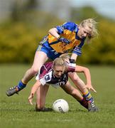 29 April 2012; Sinead Burke, Galway, in action against Deirdre Troy, Clare. Bord Gáis Energy Ladies National Football League, Division 2 Semi-Final, Clare v Galway, St. Rynagh's GAA, Banagher, Co. Offaly. Picture credit: David Maher / SPORTSFILE