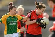 29 April 2012; Clara Fitzpatrick, Down, in action against Lisa McWeeney, Leitrim. Bord Gáis Energy Ladies National Football League, Division 3 Semi-Final, Down v Leitrim, Clones, Co. Monaghan. Photo by Sportsfile