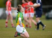 29 April 2012; Meath's Jenny Rispin shows her disappointment at the end of the game. Bord Gáis Energy Ladies National Football League, Division 1 Semi-Final, Cork v Meath, Crettyard, Co. Laois. Picture credit: Brian Lawless / SPORTSFILE