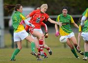 29 April 2012; Juliet Murphy, Cork, in action against Aedin Murray, left, and Katie O'Brien, Meath. Bord Gáis Energy Ladies National Football League, Division 1 Semi-Final, Cork v Meath, Crettyard, Co. Laois. Picture credit: Brian Lawless / SPORTSFILE