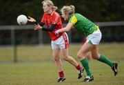29 April 2012; Nollaig Cleary, Cork, in action against Mary Sheridan, Meath. Bord Gáis Energy Ladies National Football League, Division 1 Semi-Final, Cork v Meath, Crettyard, Co. Laois. Picture credit: Brian Lawless / SPORTSFILE