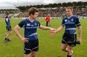 29 April 2012; Leinster's Brian O'Driscoll and Luke Fitzgerald celebrate victory over ASM Clermont Auvergne. Heineken Cup Semi-Final, ASM Clermont Auvergne v Leinster, Stade Chaban Delmas, Bordeaux, France. Picture credit: Stephen McCarthy / SPORTSFILE