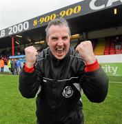 29 April 2012; Cork Youth Leagues Manager Frank Kelleher celebrates after the final whistle. FAI Umbro Youth Inter League Cup Final, Dublin & District Schoolboys League v Cork Youth Leagues, Tolka Park, Dublin. Picture credit: Ray Lohan / SPORTSFILE