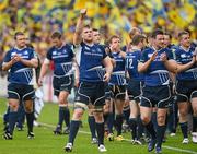 29 April 2012; The Leinster team, including Jamie Heaslip and Fergus McFadden, salute the supporters after the game. Heineken Cup Semi-Final, ASM Clermont Auvergne v Leinster, Stade Chaban Delmas, Bordeaux, France. Picture credit: Brendan Moran / SPORTSFILE