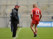 29 April 2012; Tyrone manager Mickey Harte in conversation with Owen Mulligan during the game. Allianz Football League, Division 2 Final, Tyrone v Kildare, Croke Park, Dublin. Picture credit: Oliver McVeigh / SPORTSFILE