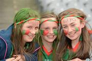 29 April 2012; Mayo supporters Ciara O'Grady, left, Clare Nevin and Clodagh McManamon, from Burrishoole, Newport, Co. Mayo, at the game. Allianz Football League, Division 1 Final, Cork v Mayo, Croke Park, Dublin. Picture credit: Ray McManus / SPORTSFILE