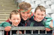 29 April 2012; Mayo supporters Diarmaid Brogan, 7 years, left, Shane Farrell, 14 years, and Diarmaid's brother Kieran, 12 years, at the game. Allianz Football League, Division 1 Final, Cork v Mayo, Croke Park, Dublin. Picture credit: Ray McManus / SPORTSFILE