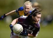 29 April 2012; Deirdre Brennan, Galway, in action against Deirdre Troy, Clare. Bord Gáis Energy Ladies National Football League, Division 2 Semi-Final, Clare v Galway, St Rynagh's GAA, Banagher, Co Offaly. Picture credit: David Maher / SPORTSFILE