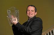 30 April 2012; In attendance at the 13th Annual All-Ireland GAA Golf Challenge launch is Clare manager Davy Fitzgerald with the new All-Ireland GAA Golf Challenge Trophy, which is a replica of the Liam MacCarthy Cup. Waterford City, Waterford. Picture credit: Matt Browne / SPORTSFILE